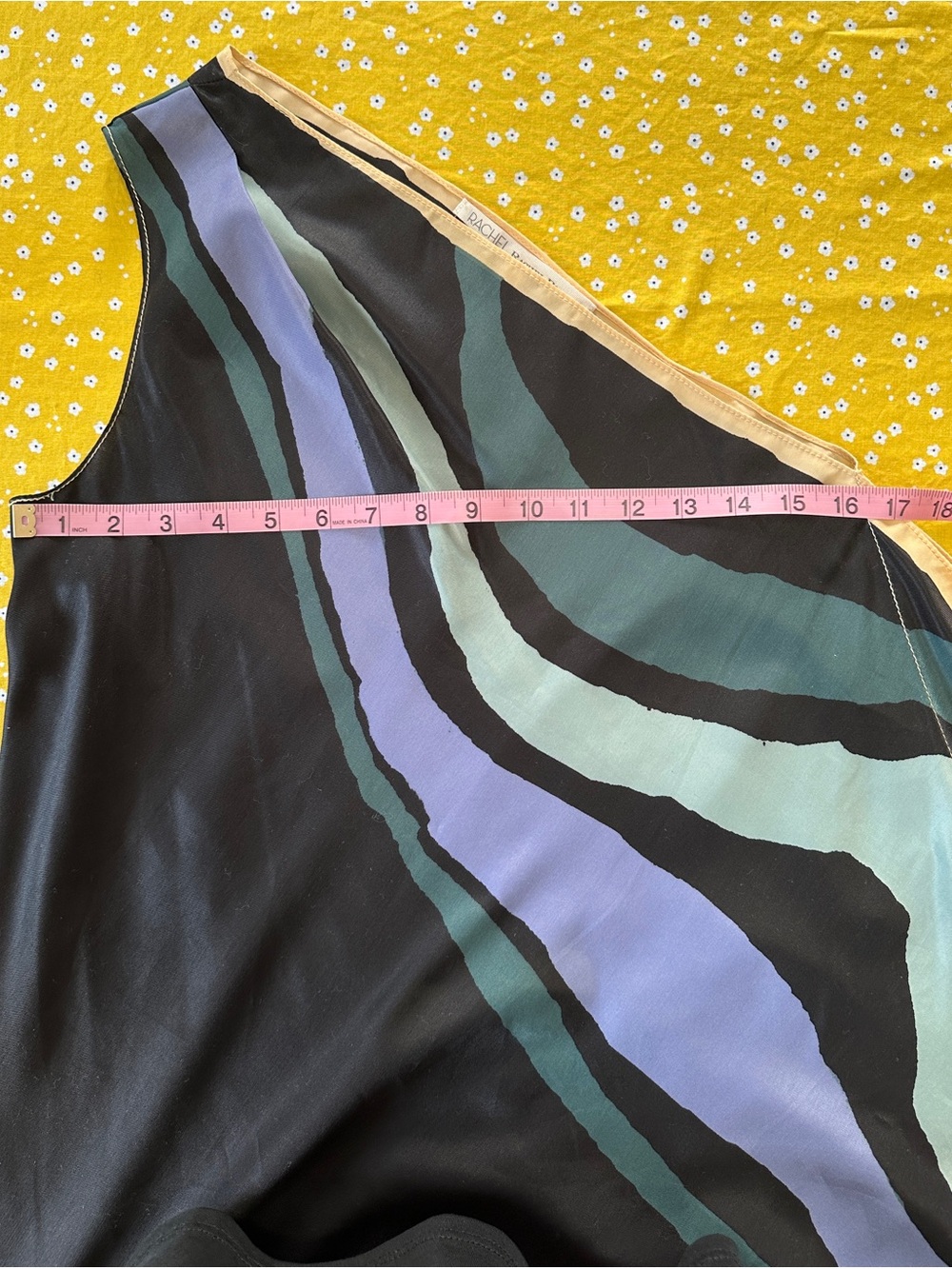 RACHEL Rachel Roy Asymmetrical Silky Dress with Teal, Mint & Beige Trim - Picture 9 of 13